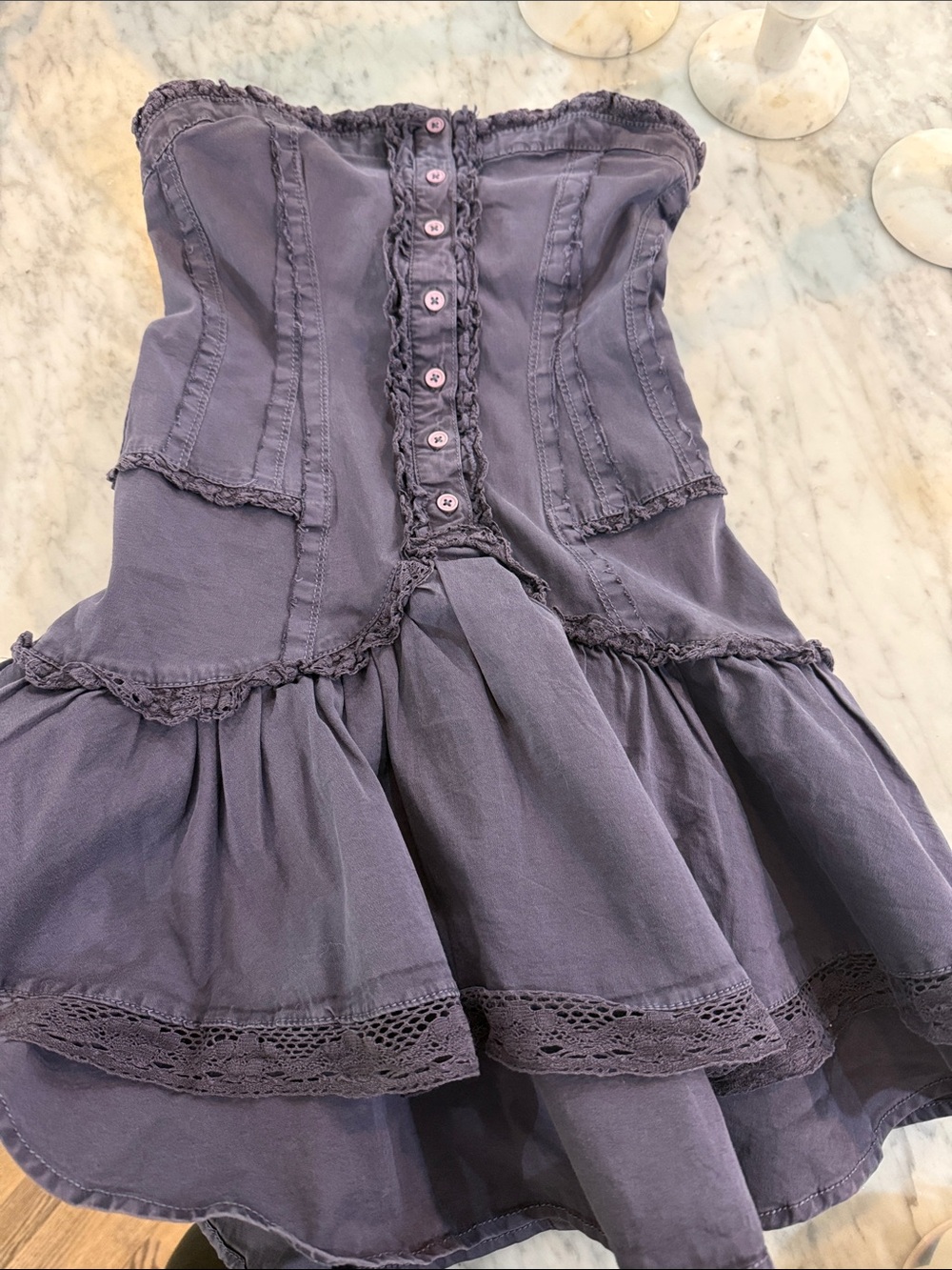 Kimchi Blue Strapless Ruffled Tiered Dress - Slate Gray